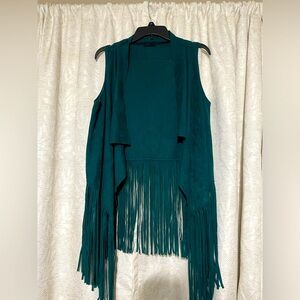 B Botique by Evergreen Turquoise Velvet Fringe Vest OS